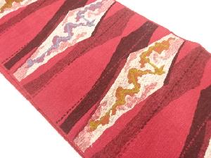 アンティーク　手織り紬抽象模様織り出し名古屋帯(着用可)